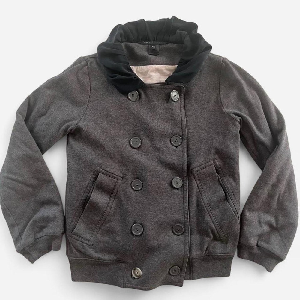 Marc Jacobs Charcoal Grey Ruffle Collar Double Breasted Jersey Jacket XS